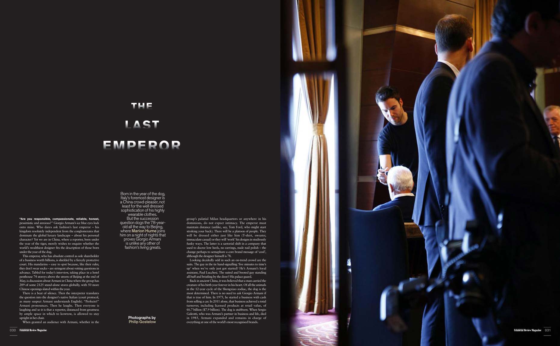 The Australian Financial Review Magazine - Giorgio Armani cover feature spread - August 2012