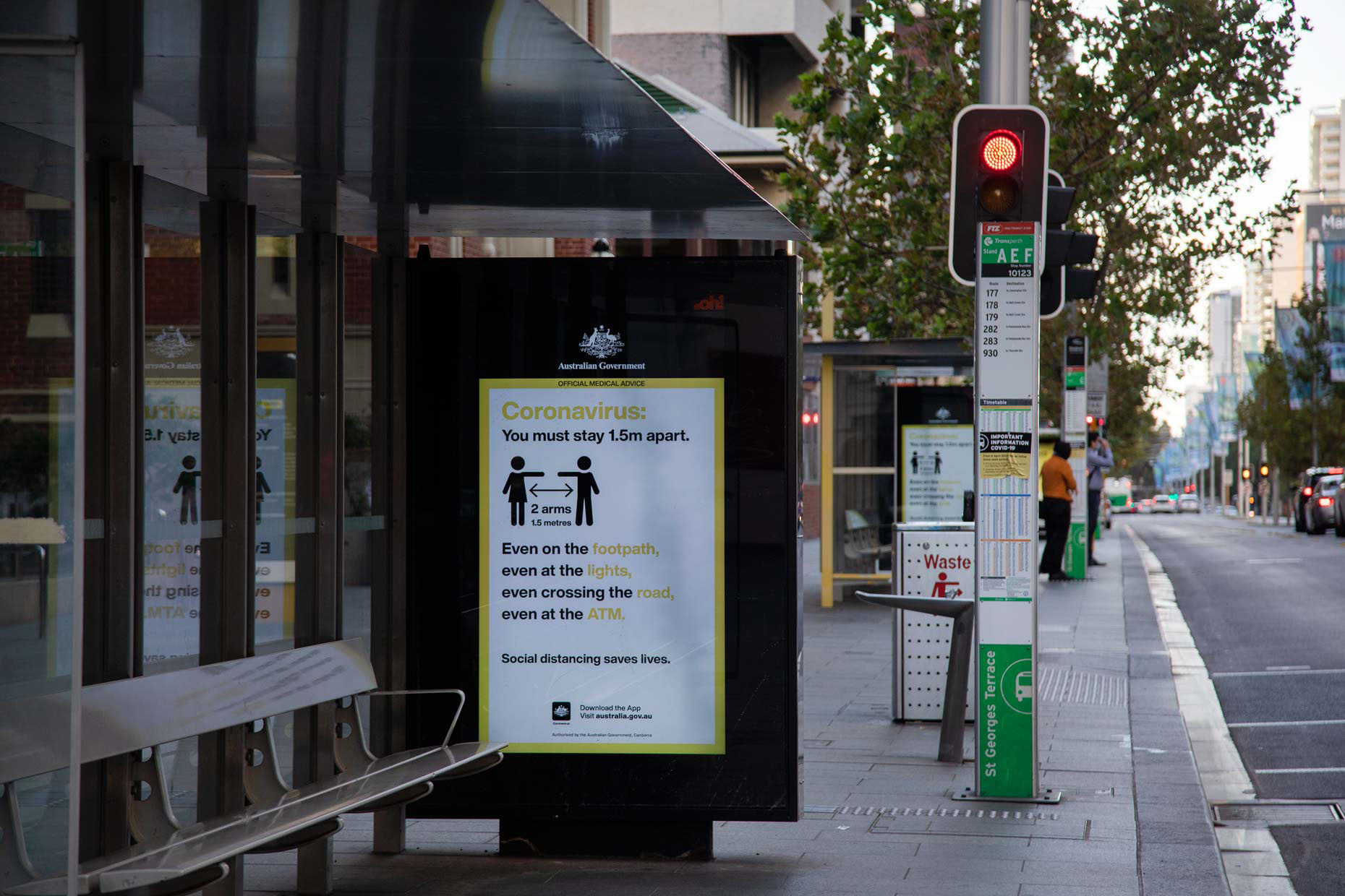 COVID-19 Coronavirus Bus Stop, St Georges Terrace