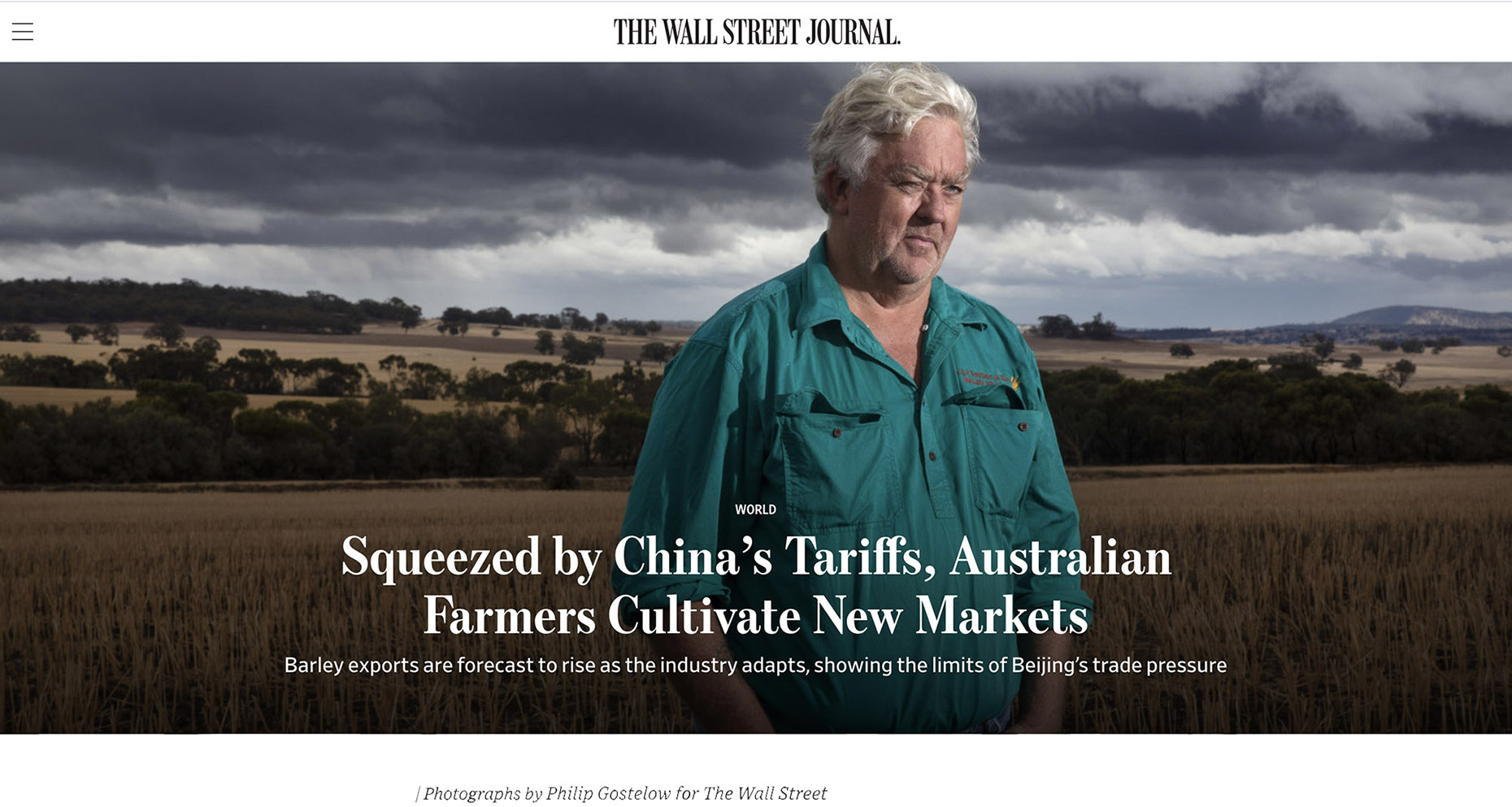 Wall Street Journal - Barley farmer - Chinese tariffs on Australian grain